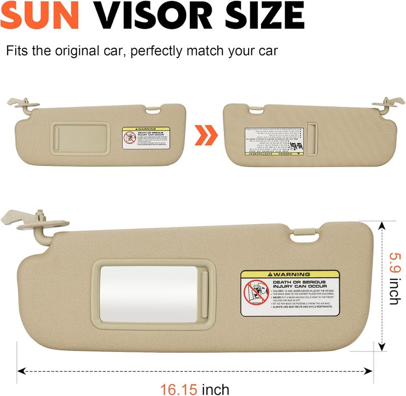 ILONPA Beige Driver Left + Passenger Right Side Sun Visor Replacement Compatible with Hyundai Elantra 2011 2012 2013 2014 2015 Replace 852103X000TX 852203X000TX - Image 2